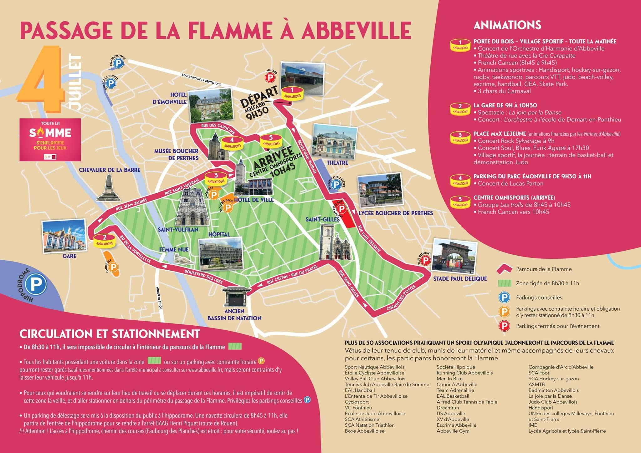 Carte des animations lors du passage de la flamme à Abbeville