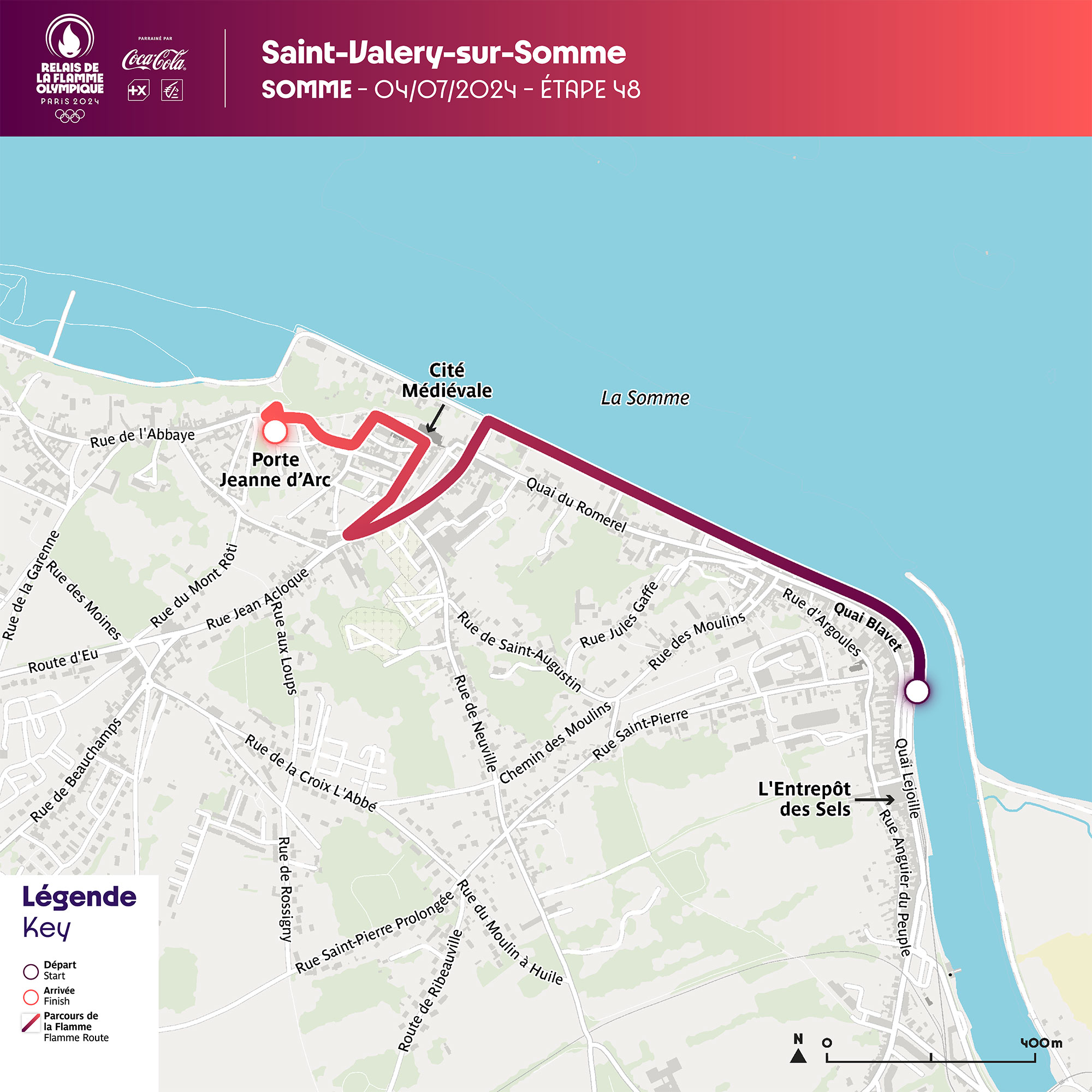 Carte du passage de la flamme à Saint-Valery